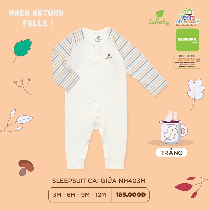 LULLABY - Body không tất Lullaby vải cotton/bamboo cho bé trai/bé gái từ sơ sinh đến 1 tuổi