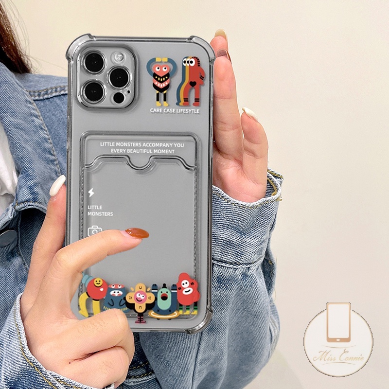 Ốp Điện Thoại Dẻo Trong Suốt Họa Tiết Quái Vật Kèm Ngăn Đựng Thẻ Cho iPhone 6 6s 7 8 Plus 11 12 13 14 Pro Max SE 2020 XR X XS Max