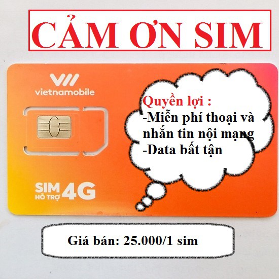 Sim VIETNAMOBILE gói cước cảm ơn sim data không giới hạn nhắn tin gọi miễn phí trọn gói 1 tháng