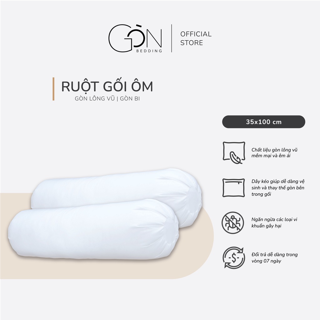 Ruột Gối Ôm Gòn Bedding Gòn Lông Vũ / Gòn Bi 35x100 cm - 1 Cái