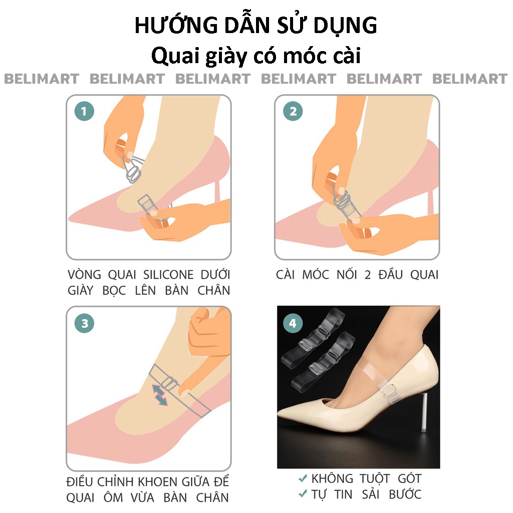 Quai giày cao gót bằng silicon trong suốt giúp giữ và ôm chân, chống tuột gót khi mang giày Beli PK39 PK51 PK143