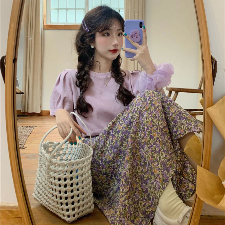 Set Áo Tay Phồng Và Quần Ống Rộng Thời Trang Dành Cho Nữ