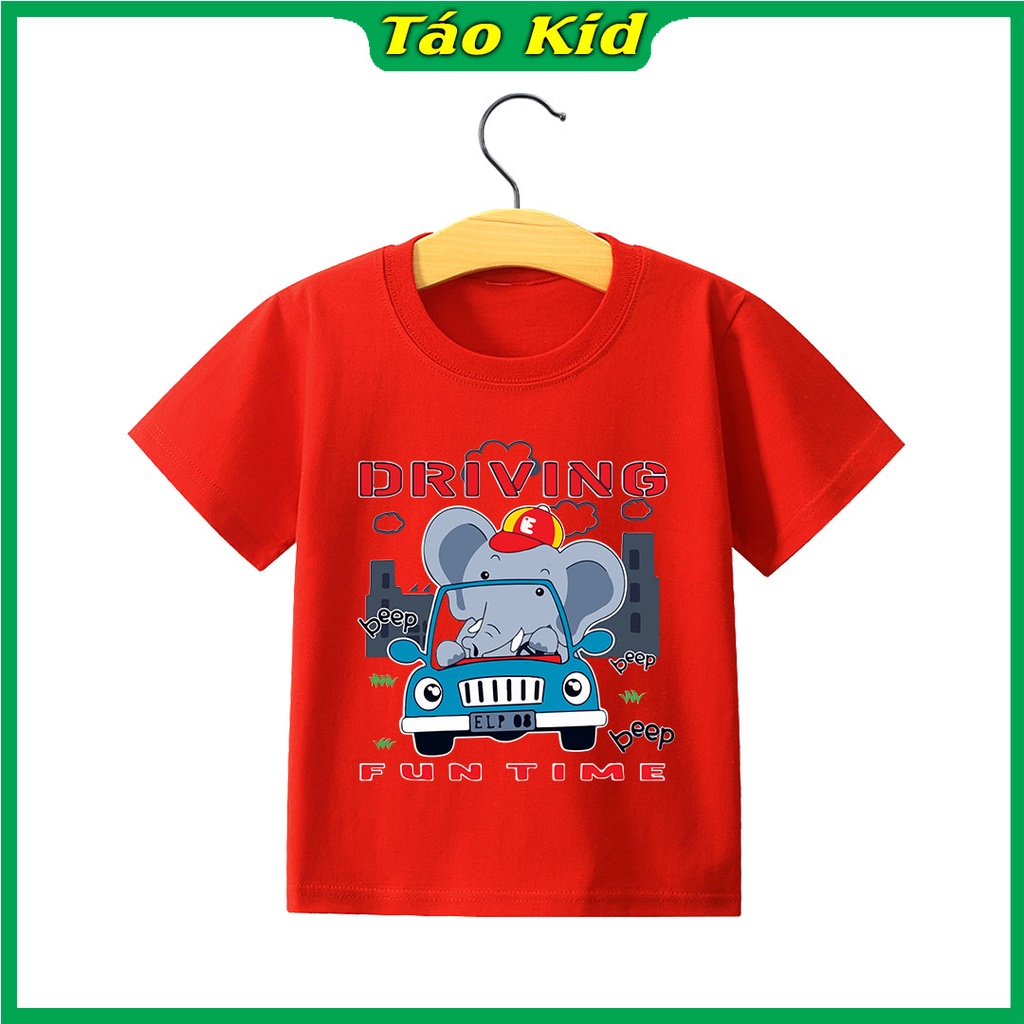 Áo thun bé trai bé gái cộc tay Táo Kid chất cotton in hình Voi Lái Xe từ 0 đến 10 tuổi hàng VNXK TA76