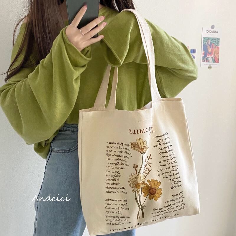 Túi canvas ngăn lớn phong cách retro Hàn Quốc