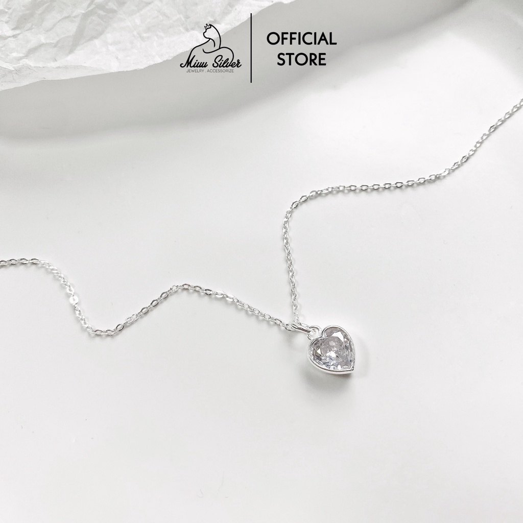 Dây chuyền bạc nữ Miuu Silver trái tim đính đá thanh lịch, sang trọng Crystal Heart