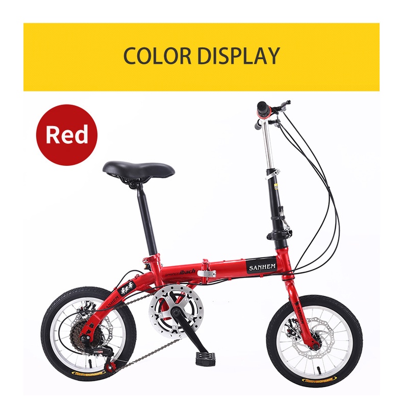 Ready Stock 14 inch 6 tốc độ Dễ dàng mang theo Xe đạp leo núi / Xe đạp khung gấp / Khung carbon Xe đạp gấp thép