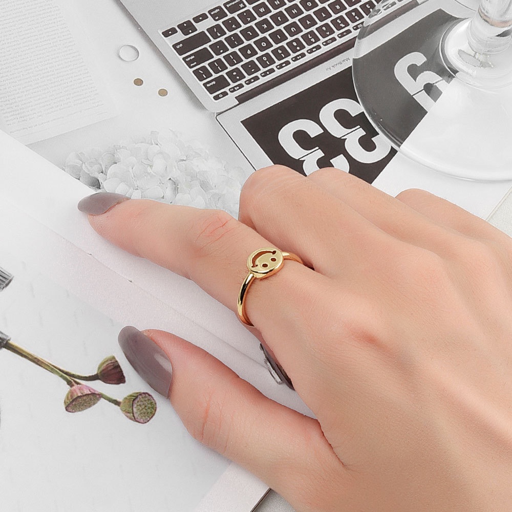 Nhẫn Bạc / Vàng Họa Tiết Mặt Cười Rỗng Phong Cách Hip Hop Đơn Giản Thời Trang Cho Nữ