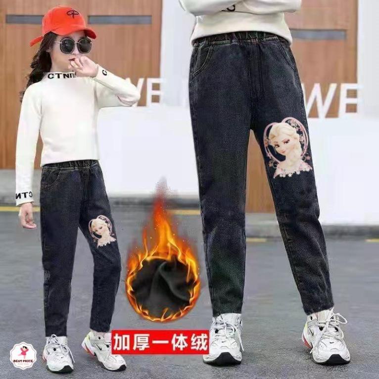 Quần jean dài, lót nỉ lót lông cho bé gái   ☑️ Quần size đại 8 9 10 11 12 tuổi 25kg 30kg 35kg 40kg