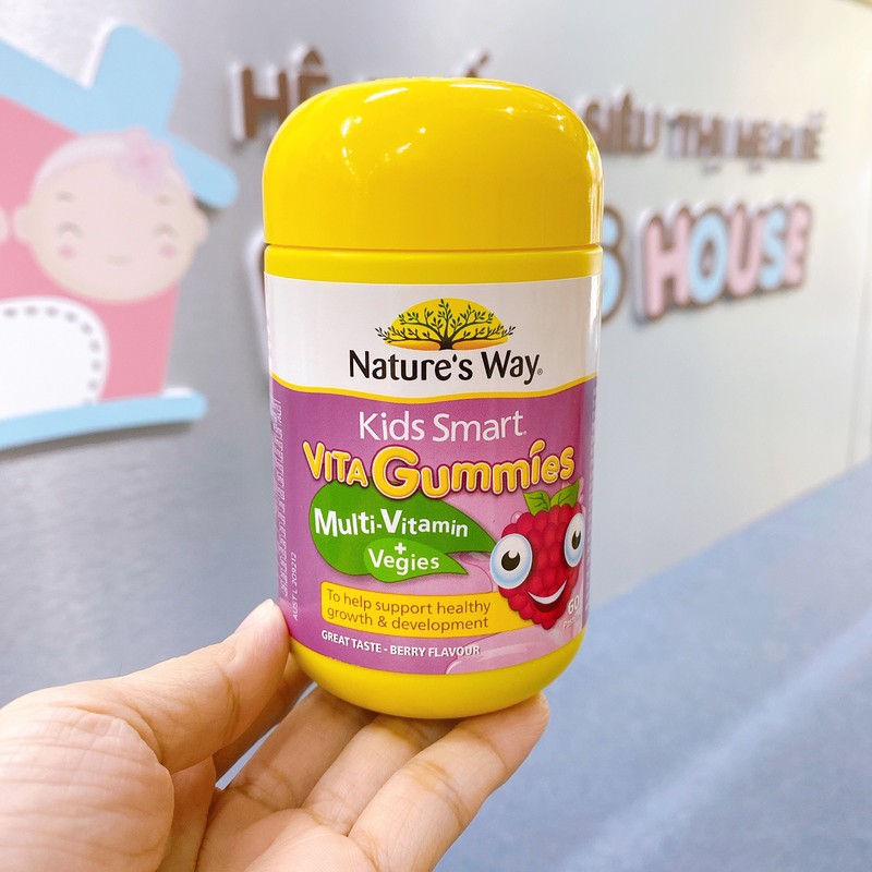 Kẹo dẻo bổ sung Vitamin + Chất xơ số 1 Úc -Nature’s Way Kids Smart vita Gummies Multi Vitamin + Vegies 60 Viên