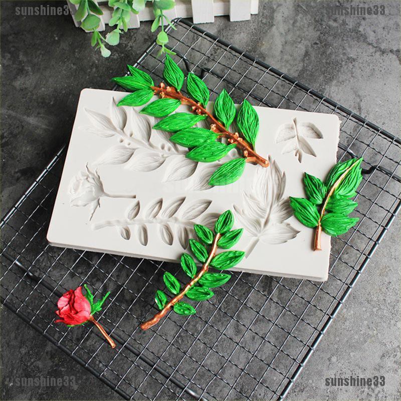 Khuôn Silicone Tạo Hình Hoa Hồng Lá Trang Trí Bánh