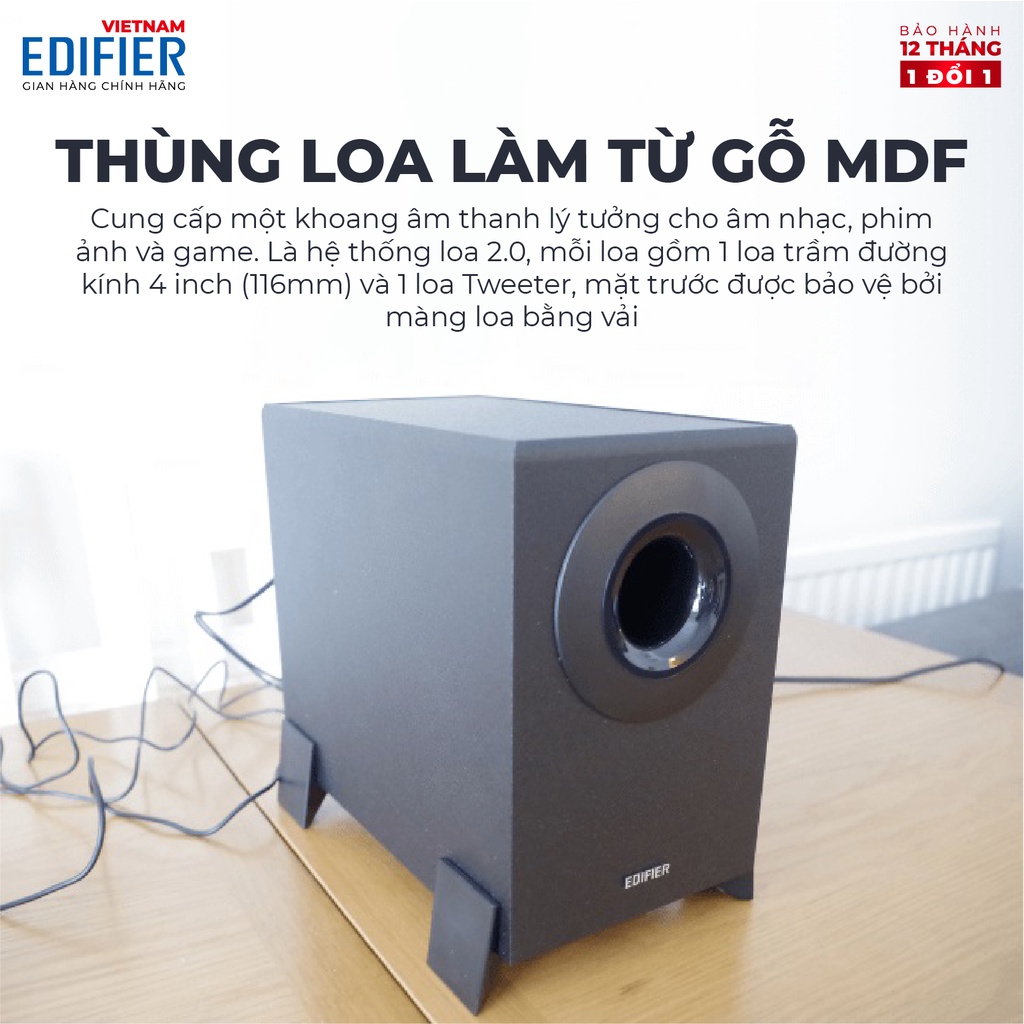 Bộ loa 2.1 vi tính EDIFIER M1360 Có bảng điều khiên rời - Âm thanh sắc nét - Vỏ gỗ MDF chống dội âm - Hàng chính hãng