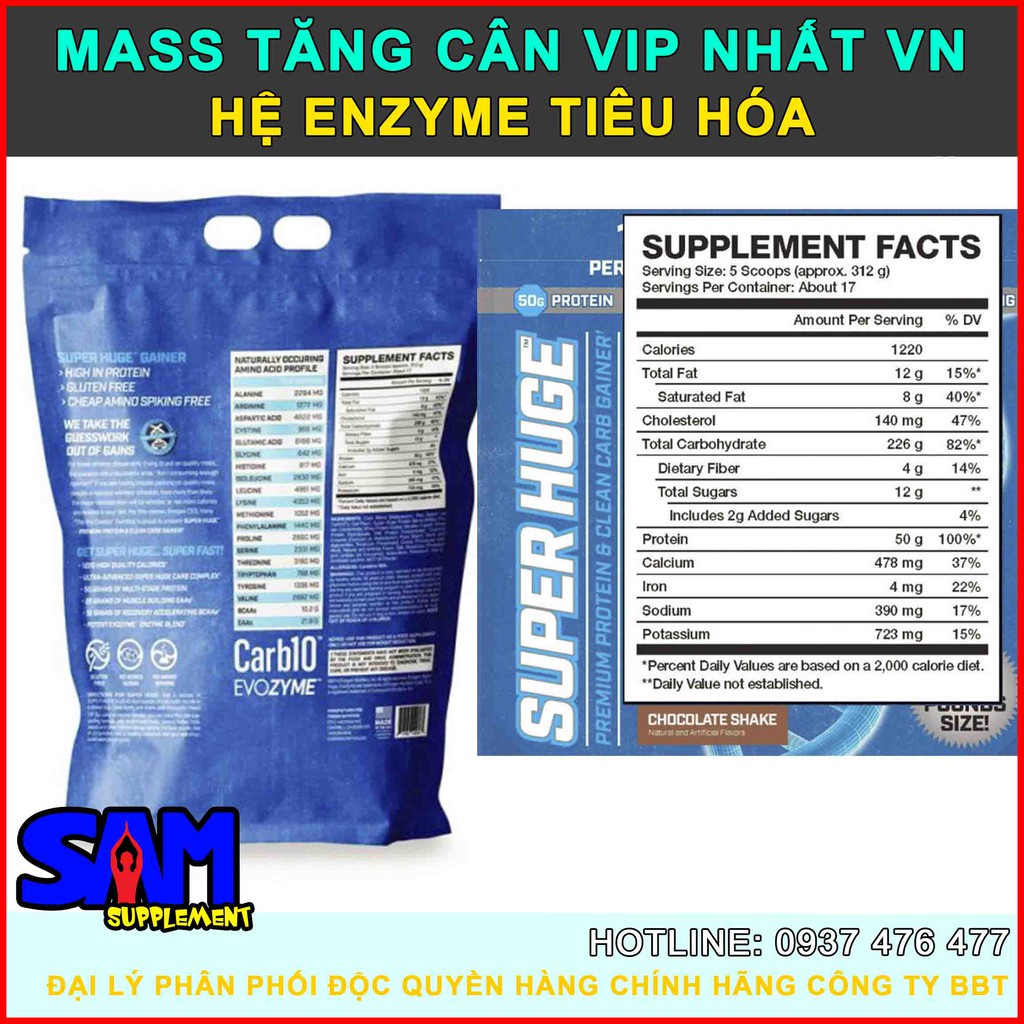 EVOGEN SUPER HUGE - MASS Tăng cân, tăng cơ - Sữa tăng cân dành cho người gầy - Chứa hệ enzyme tiêu hóa