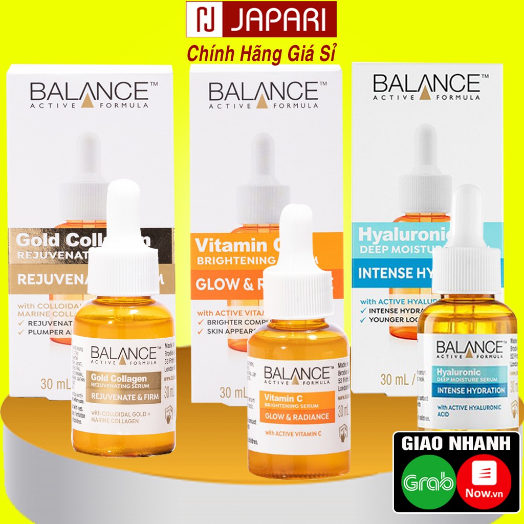 Serum Balance Vitamin C Dưỡng Trắng Da Mặt-Cấp Ẩm-Ngừa Mụn-Chống Lão Hoá Hyaluronic Gold Collagen Niacinamide JAPARI