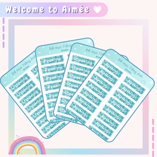 Set 4 tấm sticker đề mục tiếng anh mint version | aimée