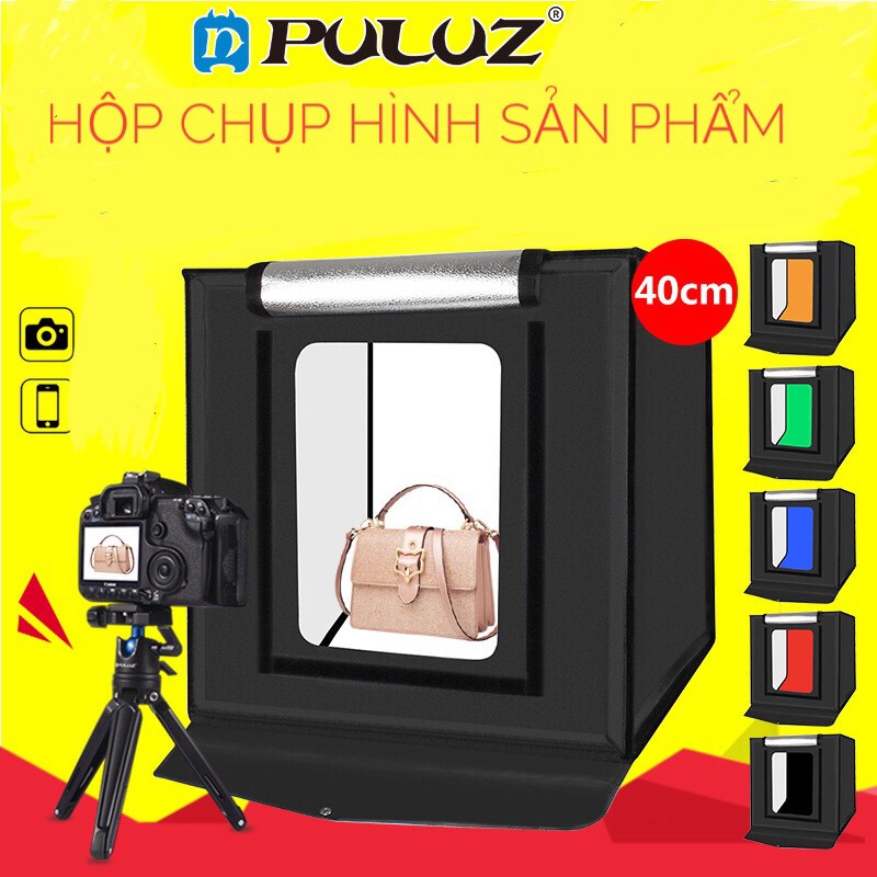 Hộp chụp hình sản phẩm cao cấp 40x40 3 chế độ đèn led Siêu Sáng + Tặng kèm 6 phông nền