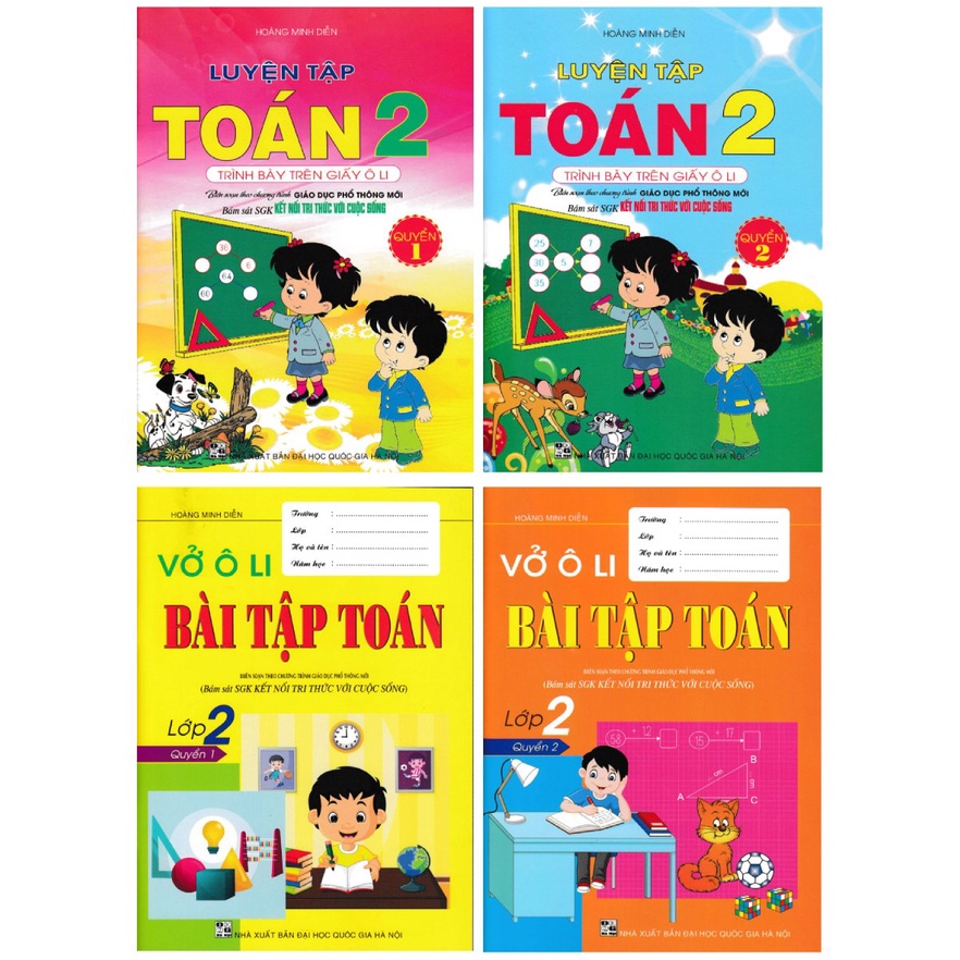 SÁCH combo luyện tập toán 2 + vở ô li bài tập toán lớp 2 (bám sát sgk kết nối tri thức với cuộc sống) (bộ 4 cuốn) - HAB
