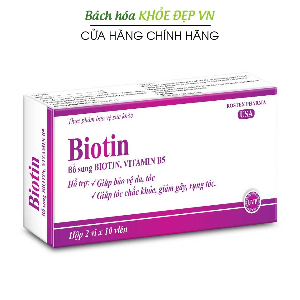 Viên uống bổ sung Biotin, Vitamin B5 giúp tóc chắc khỏe, giảm gãy rụng tóc - Hộp 20 viên