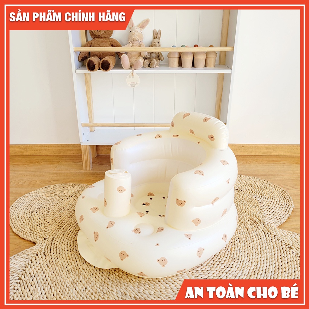 Ghế hơi tập ngồi ăn dặm INS có tựa lưng in hình siêu dễ thương bơm hơi tự động cho bé