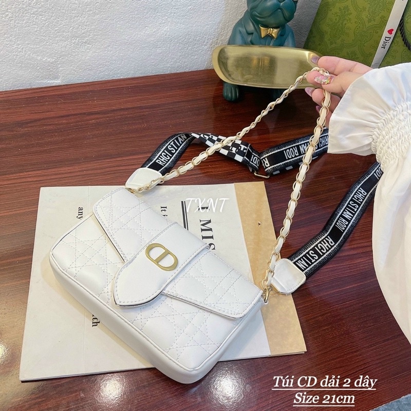 Túi Đeo Chéo Nữ Chữ CD Dây Pha Xích Kèm Dây Bản To