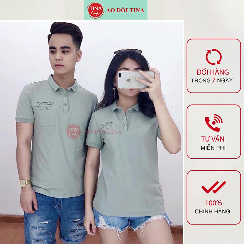 Áo Phông Đôi Nam Nữ Đẹp, Áo Thun Cặp Polo, Màu Xanh, Chất Thun Cotton 100% Co Giãn 4 Chiều - Hàng Cao Cấp