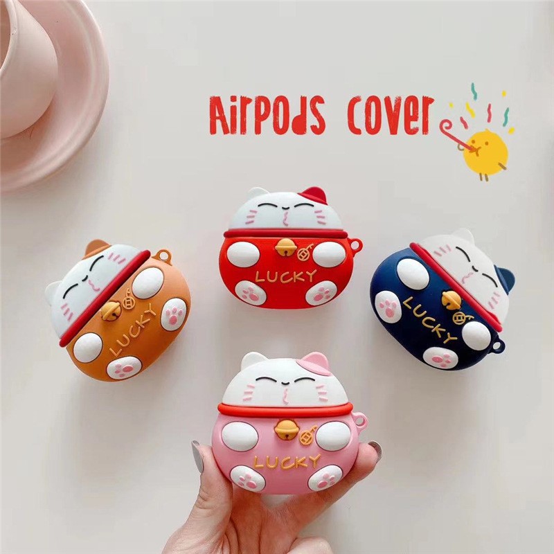 Bao case silicon chống sốc cho tai nghe Apple Airpods 1 / 2 / Pro kiểu dáng Mèo thần tài LUCKY Gen 2 đem lại may mắn