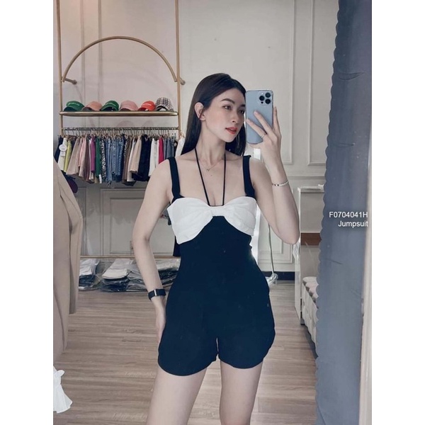 Jumpsuits 2 dây đen phối nơ