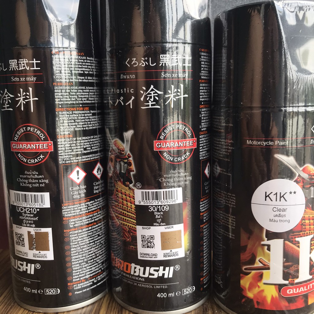 Combo Sơn Samurai 109 đen bóng lóc máy, dàn áo Gồm Lót UCH210 - Màu 109 - Bóng K1K