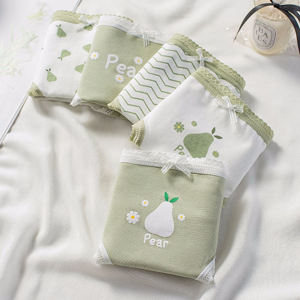 Quần lót cotton lưng vừa phối ren in họa tiết hoạt hình đính nơ dễ thương thời trang cho nữ