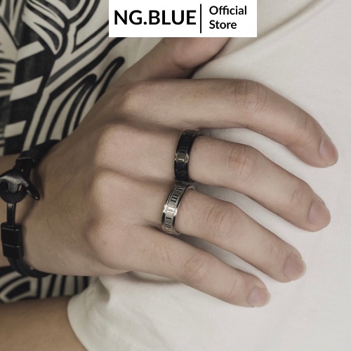 Nhẫn nam nữ màu bạc tròn khắc chữ la mã thời trang unisex chất liệu titan không gỉ N8