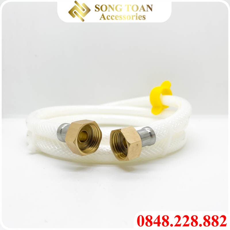 Dây Cấp Nước Dùng Cho Vòi Nước Chậu Rửa & Đầu Phun - Ống Bằng Nhựa + Tán Ren 21 Đồng Thau + Kèm Cánh Xoay Hỗ Trợ Lắp Đặt