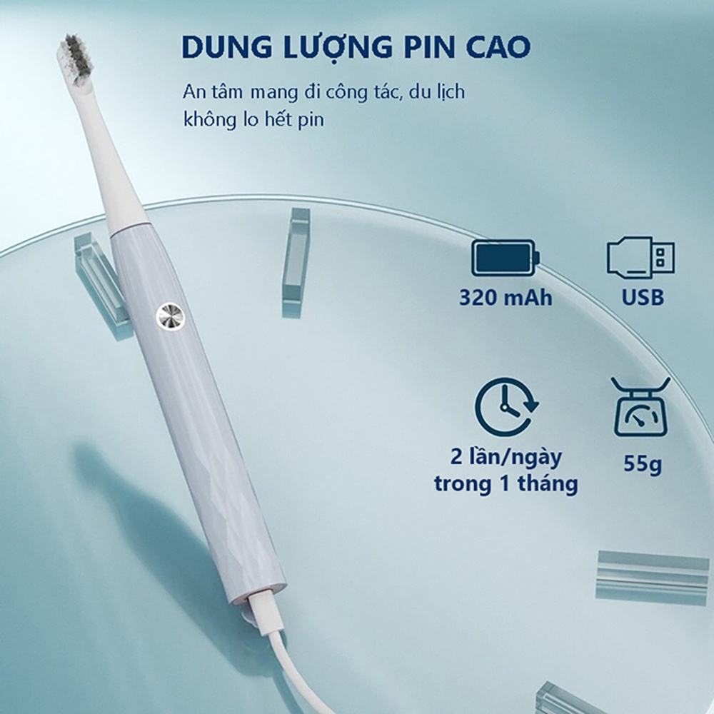 Bàn chải đánh răng điện Enchen T501 với 3 chế độ làm sạch, chống nước toàn thân máy, pin bền - Bảo hành 1 tháng