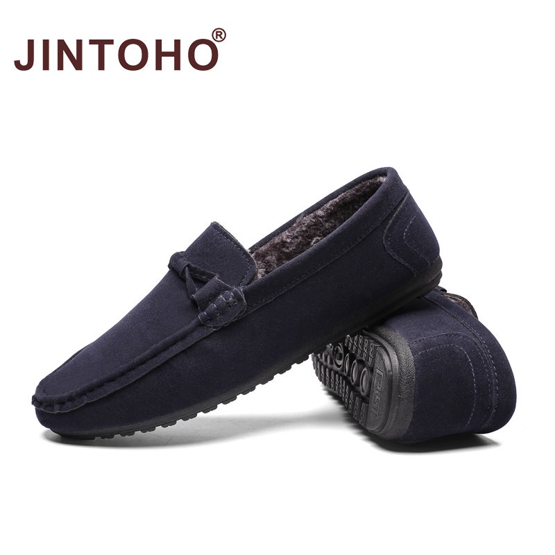 Giày Lười Da Lộn Phối Lông Ấm Áp Thời Trang Mùa Đông Cho Nam