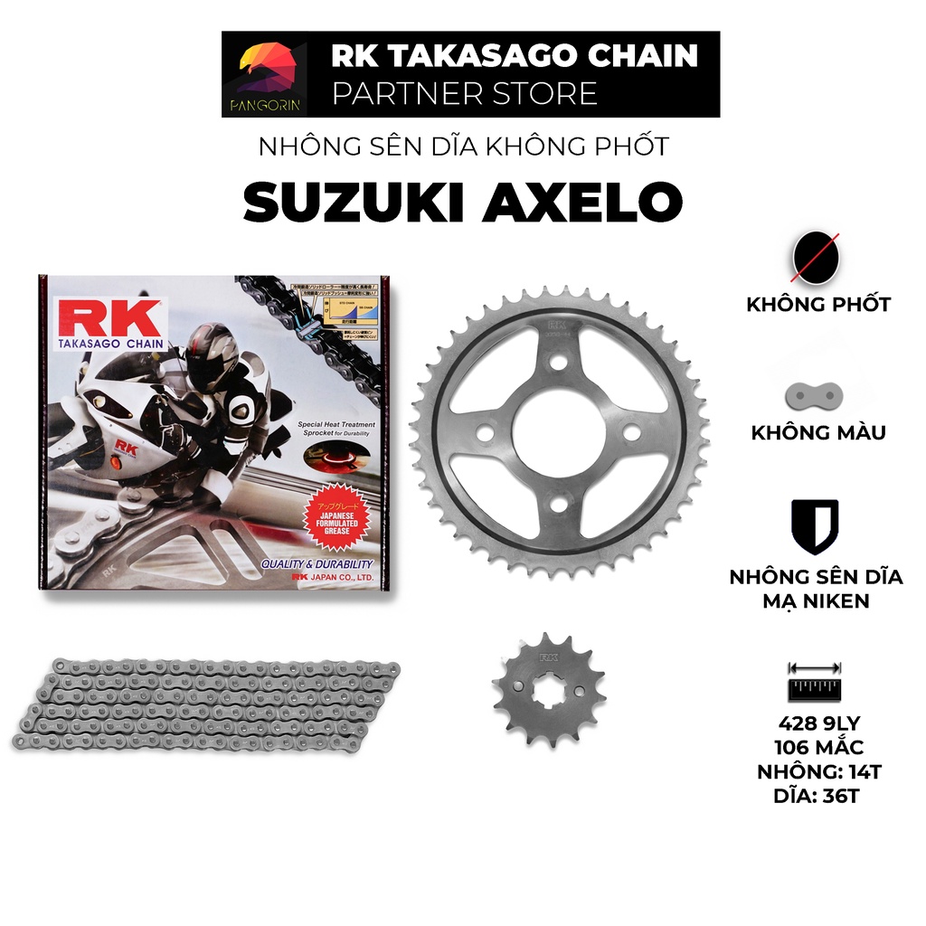 Nhông Sên Dĩa xe máy Suzuki Axelo - Nhông Sên Dĩa RK - Nhông Dĩa thép - Sên không phốt