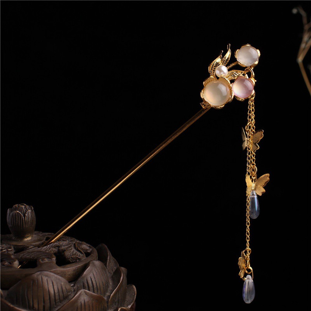 Trâm Cài Tóc Hình Bướm Tua Rua Đính Ngọc Trai Phong Cách Trung Hoa Cổ Điển Thời Trang