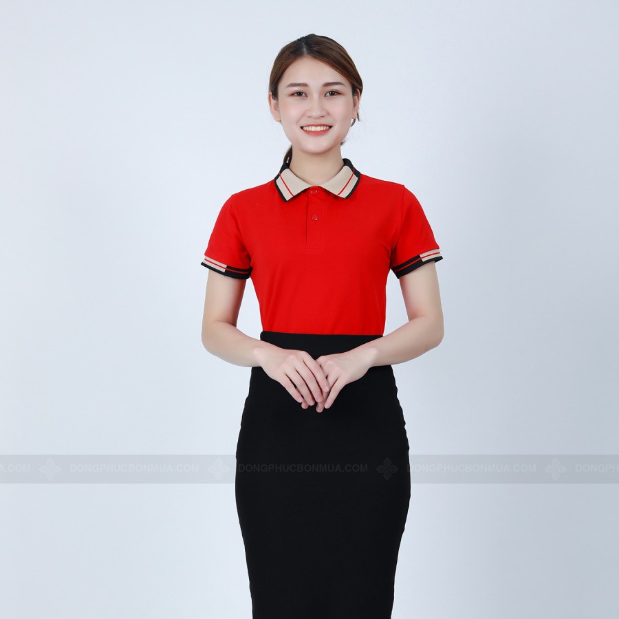 [ Giá Gốc ] Áo Thun PoLo Đồng Phục Đỏ Phối Cổ  Be Đen Đỏ Thời Trang Bao Đẹp MIỄN PHÍ IN LOGO- Đồng Phục Bốn Mùa