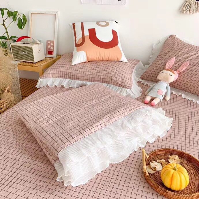 BỘ CHĂN GA GỐI [DRAP RA MỀM TRẦN]  cotton leving  bèo phối ren viền trắng  kết hơp phong cách vintage hàn quốc