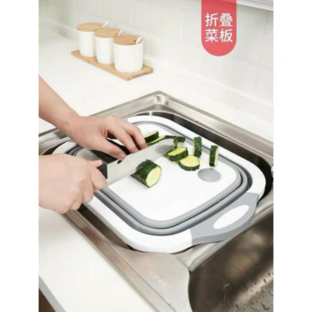 Chậu gấp gọn kiêm thớt, kiêm rổ đa năng 3 trong 1 sẵn hàng