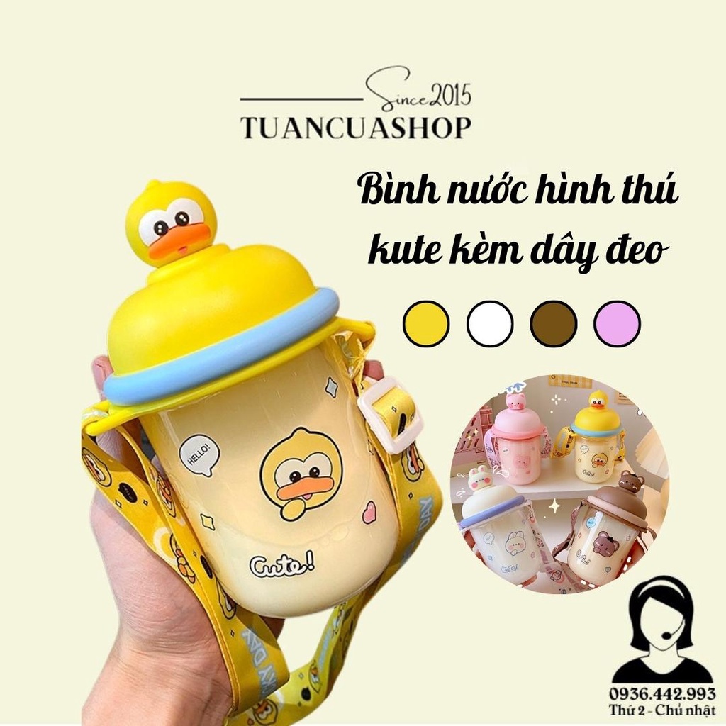Bình nước hình thú kute nhiều hình kèm dây đeo dung tích 435ml nhiều màu nhựa PC an toàn sức khỏe