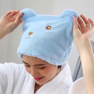 Mũ ủ tóc hình gấu có dây thun co dãn