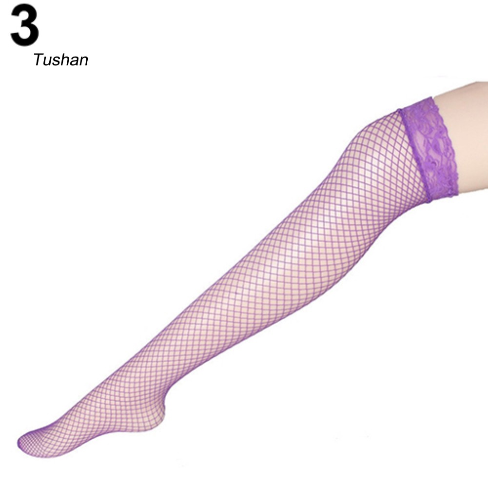 TUSH Sexy Women Long Socks Fishnet Mesh Solid Color Lace Top Thigh High Stockings | BigBuy360 - bigbuy360.vn