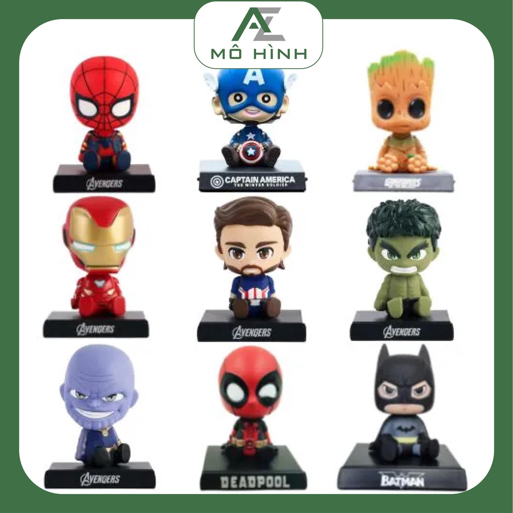 Mô hình Siêu anh hùng lắc đầu chibi cute dễ thương, Avengers Marver DC Iron Man, Captain America, Người Nhện, Hulk