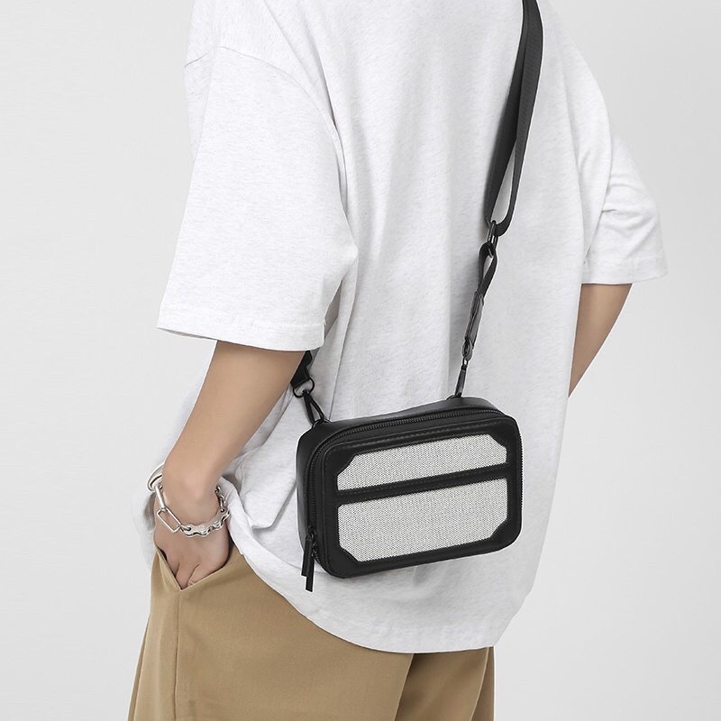 Túi da đeo chéo nhỏ nam nữ unisex hình hộp chữ nhật chất liệu da PU