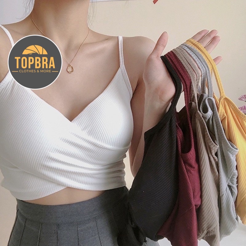 [Che Tên] Áo Bra Nữ Hai Dây Vạt Đan Chéo Croptop Có Mút Ngực Co Giãn Ôm Dáng TOPBRA