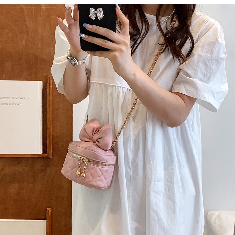 Túi đeo vai IELGY thiết kế dây xích gắn nơ họa tiết hình thoi thời trang dành cho nữ