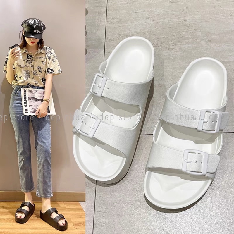 𝐢𝐃𝐄́𝐏 𝐃𝐋𝟏𝟔𝟓 Dép cặp đôi - Dép đúc quai ngang nam nữ 2 khóa vuông siêu nhẹ đi biển đi chơi Duwa - Chính hãng- Đen/ Trắn