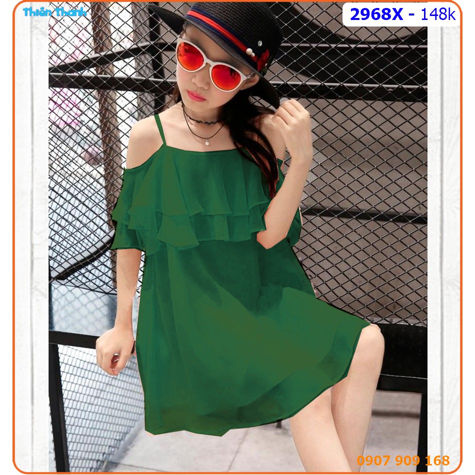 Đầm bé gái voan 2 dây trễ vai bèo xinh xắn - 2968