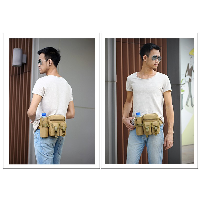 Túi đeo hông màu nguỵ trang đựng chai nước
