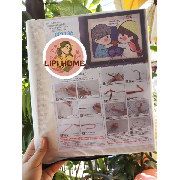 Tranh thêu punch needle kit thêu vải đóng khung Cặp đôi