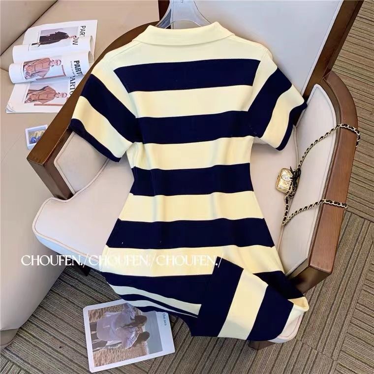 Polo dress 2022 new female summer French small casual temperament foreign style slim fitting knitted skirt