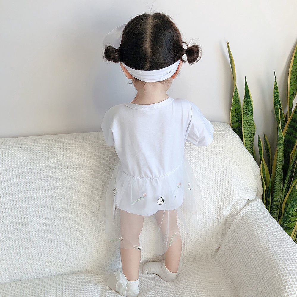 Bộ áo liền quần ngắn tay in họa tiết đáng yêu cho bé gái